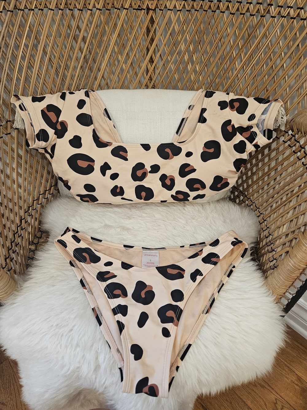 Xhilaration Beige Leopard Print Bikini Set with Black and Brown Spots